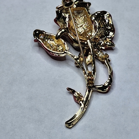 Betsey Johnson Red Tulip Pin Brooch Rhinestones - Picture 4 of 5
